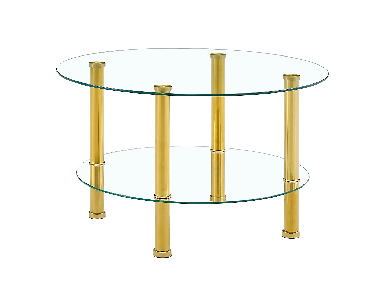 Table basse 70/42/70 cm avec double plateau en verre trempé et pieds métalliques dorés Transparent doré