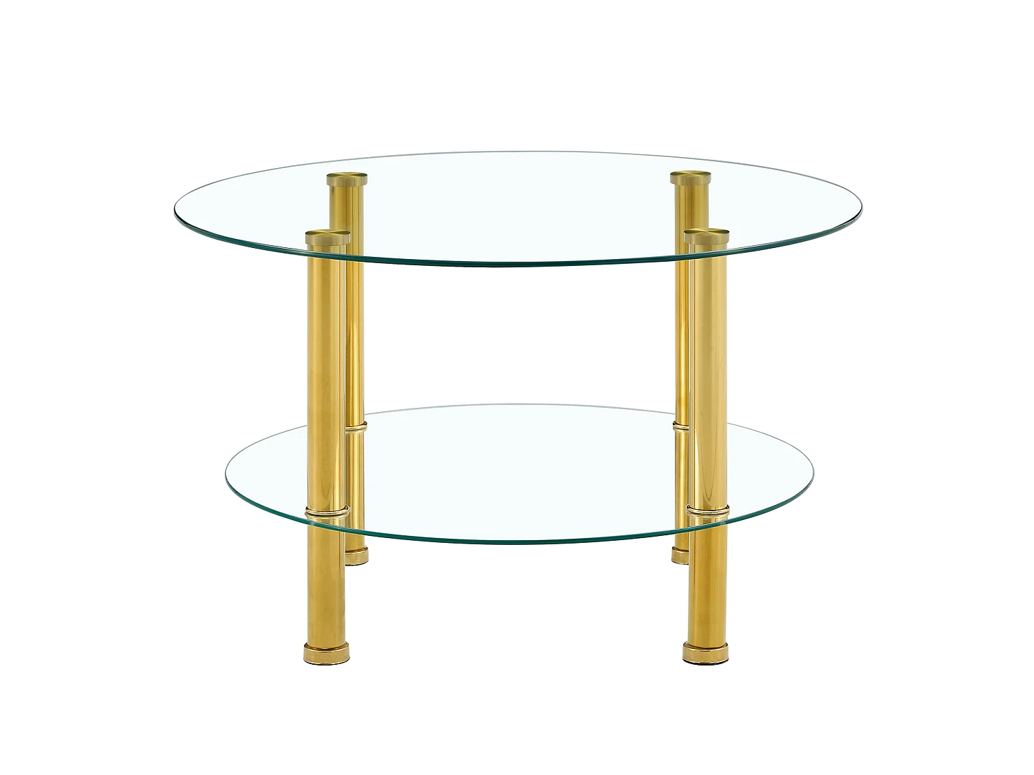 Table basse 70/42/70 cm avec double plateau en verre trempé et pieds métalliques dorés Transparent doré