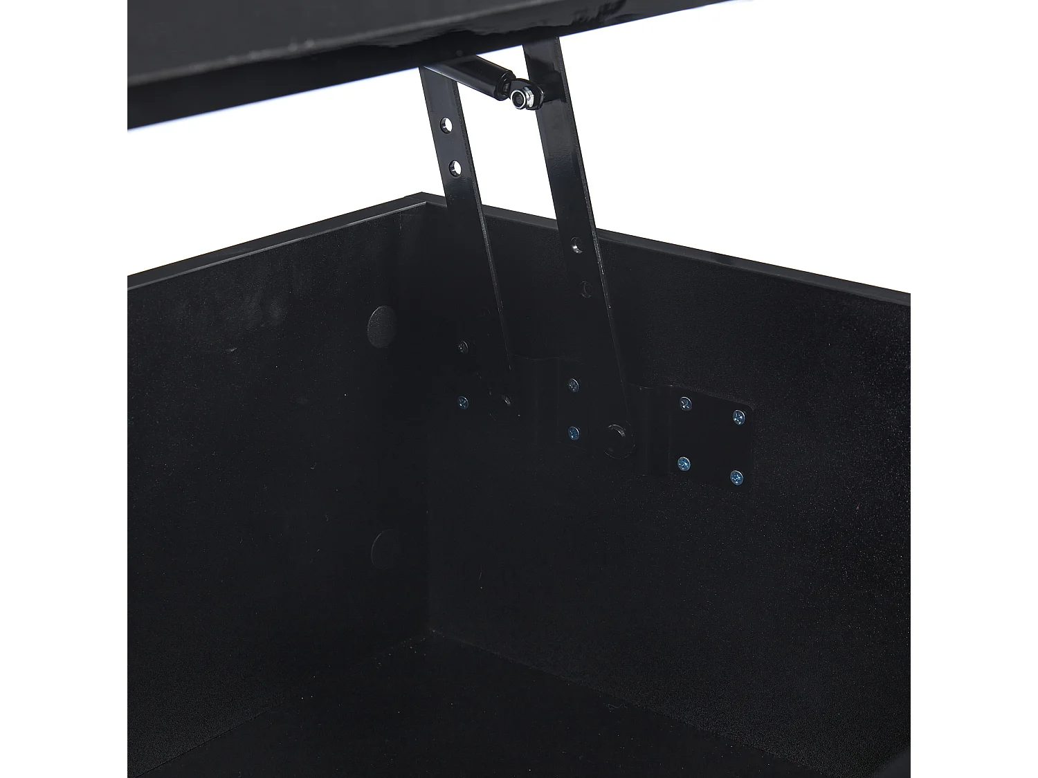 Tavolino da salotto in truciolato nero lucido 100 x 50 x 33 cm con piano sollevabile, contenitori e LED