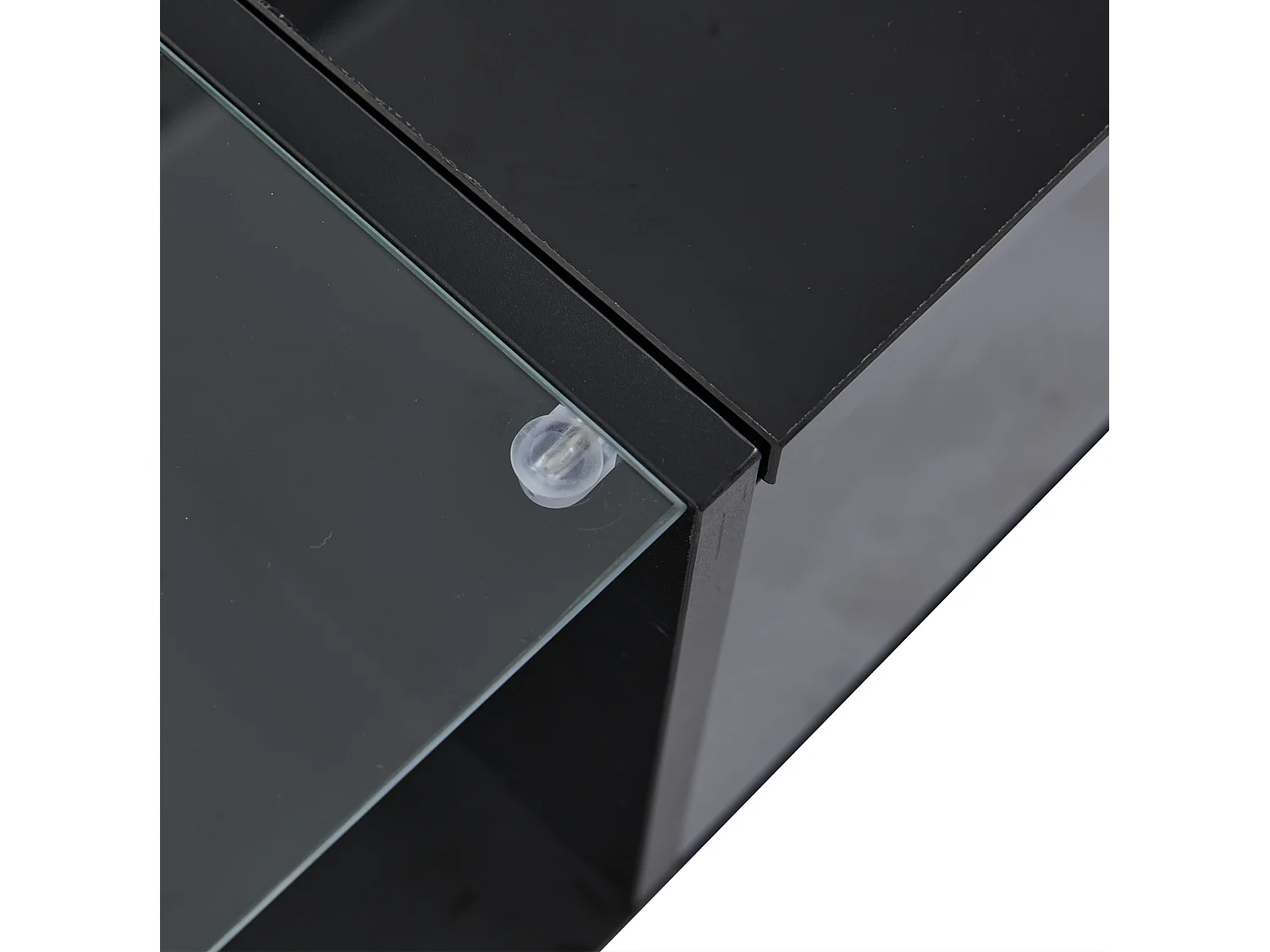 Tavolino da salotto in truciolato nero lucido 100 x 50 x 33 cm con piano sollevabile, contenitori e LED