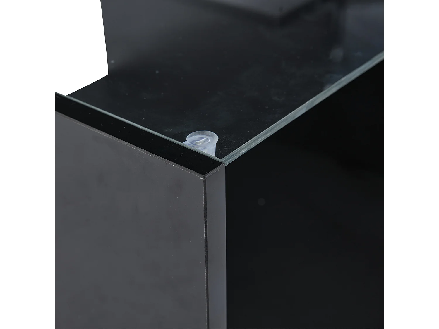 Tavolino da salotto in truciolato nero lucido 100 x 50 x 33 cm con piano sollevabile, contenitori e LED