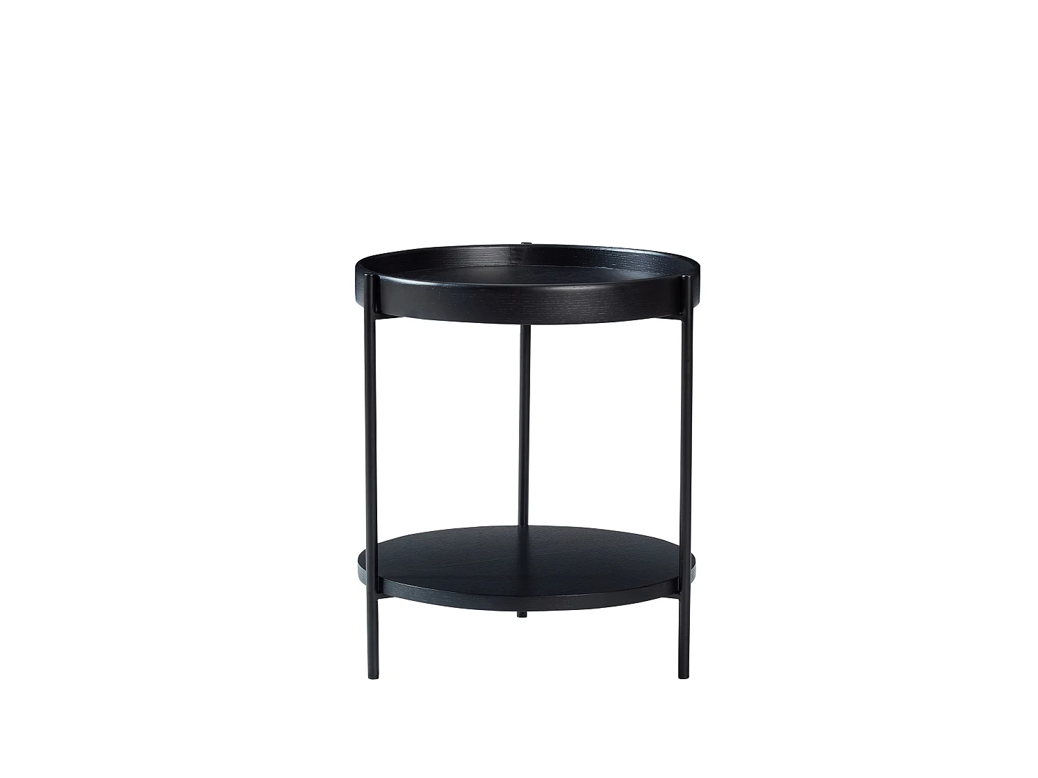 Table basse ronde 69/38 cm avec plateau 2 niveaux Bois massif, MDF et métal noir