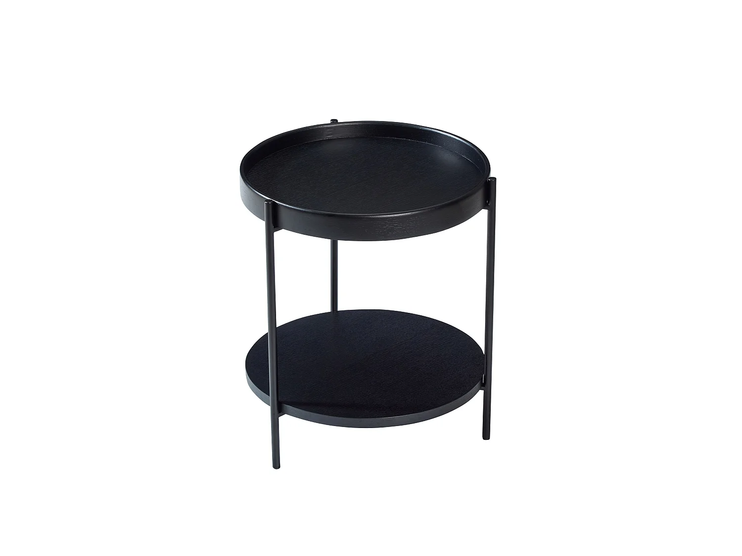 Table basse ronde 69/38 cm avec plateau 2 niveaux Bois massif, MDF et métal noir