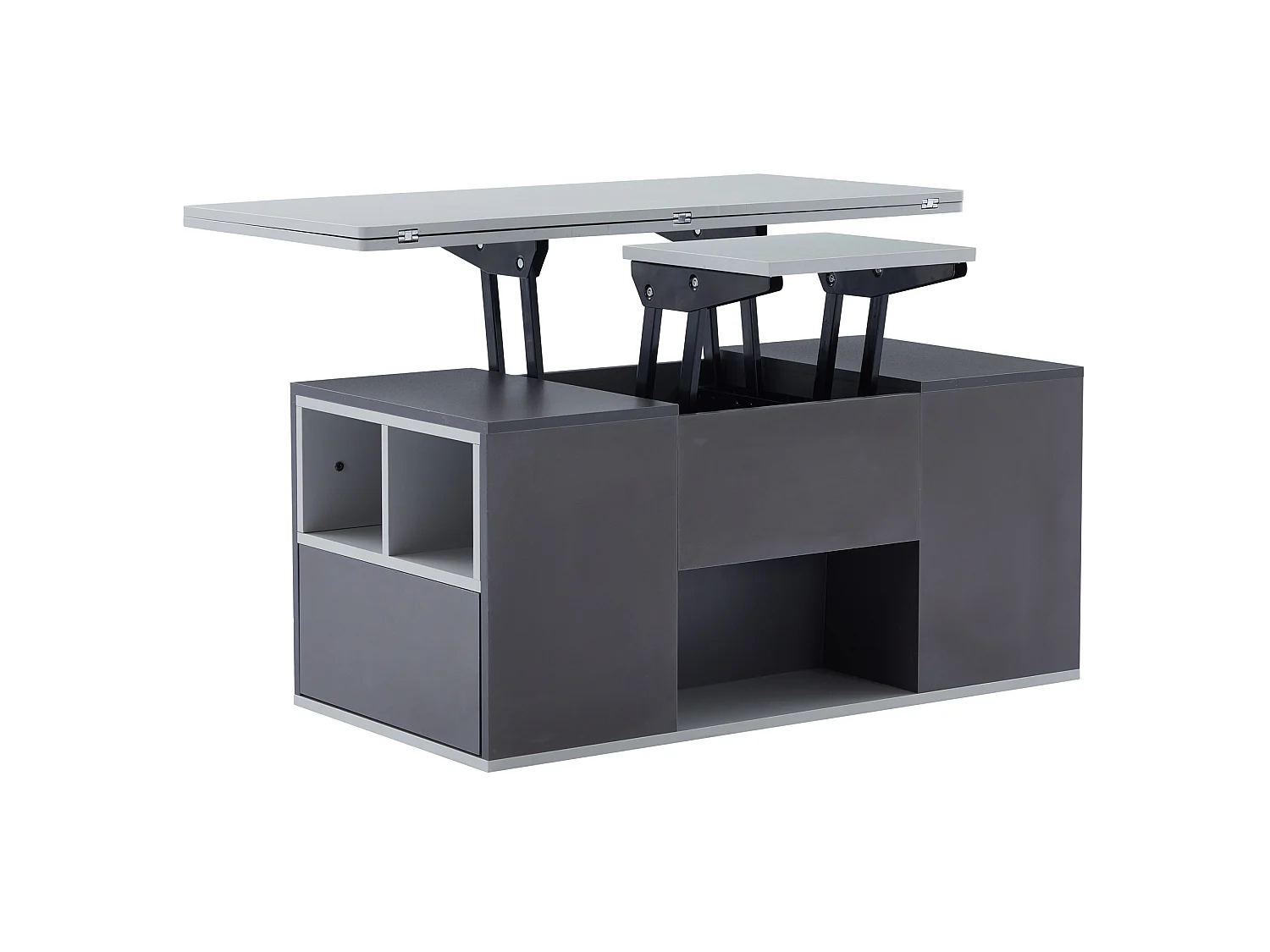 Table basse relevable 100/51/47 cm avec plateau relevable et rangement Gris panneau de particules