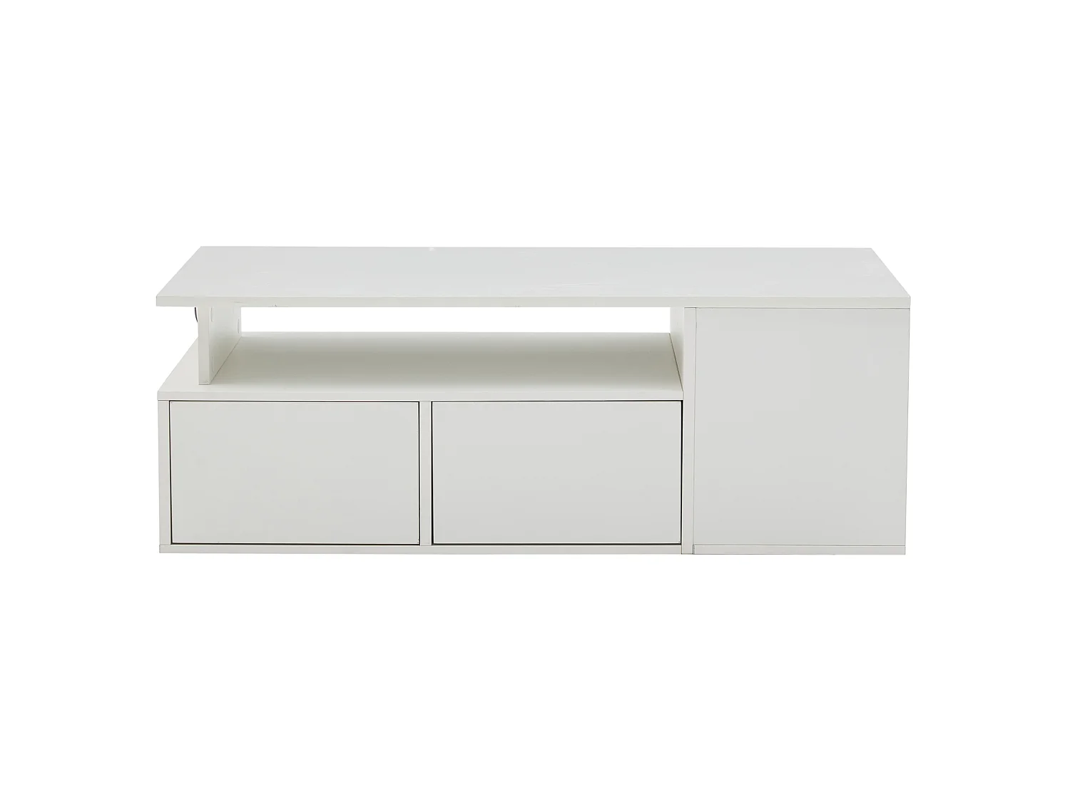 Tavolino da salotto in pannelli di particelle bianco, 100 x 50 x 35 cm, con LED e 2 cassetti
