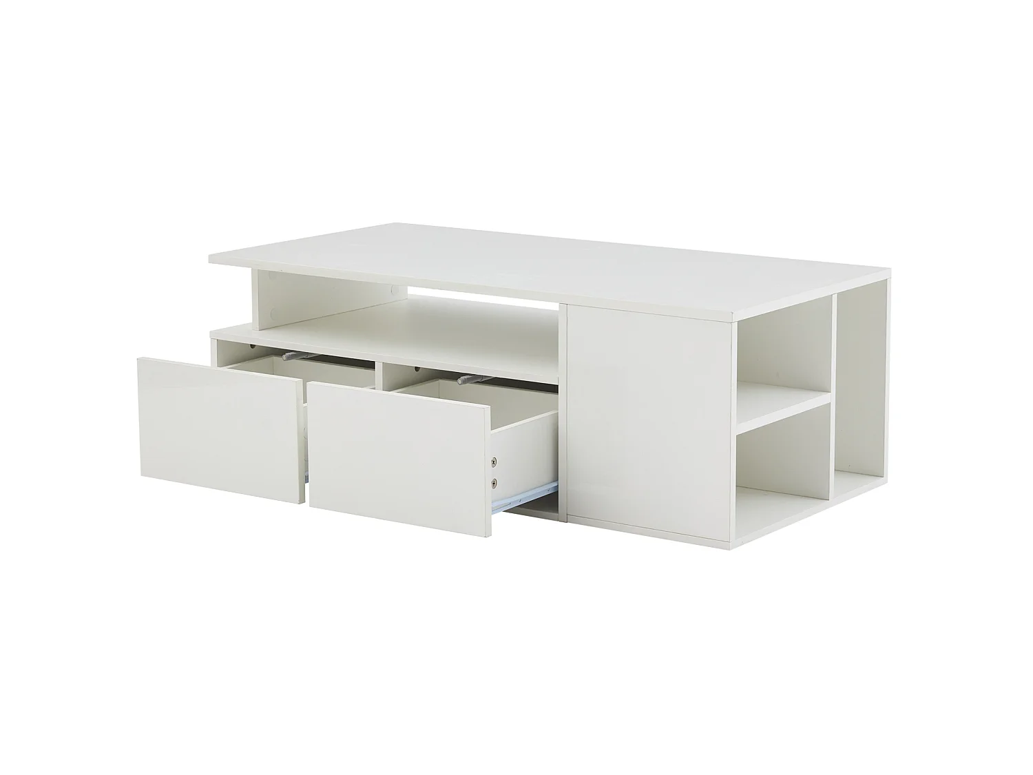 Tavolino da salotto in pannelli di particelle bianco, 100 x 50 x 35 cm, con LED e 2 cassetti