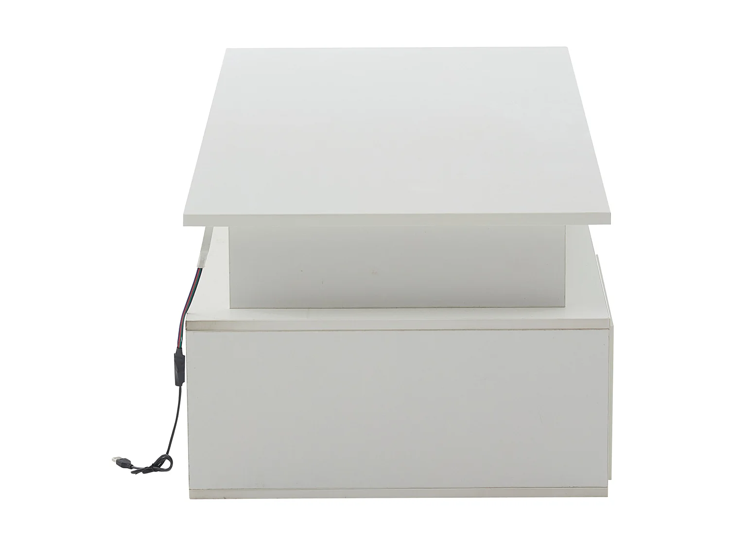 Tavolino da salotto in pannelli di particelle bianco, 100 x 50 x 35 cm, con LED e 2 cassetti