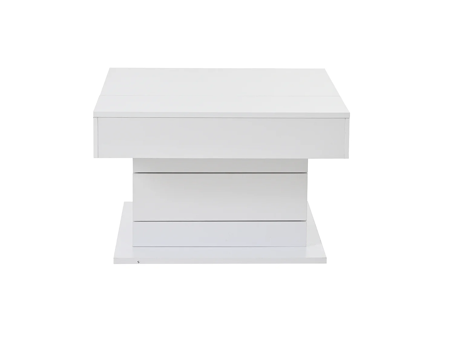 Table basse relevable 70/70/45 cm avec plateau pivotant 360° et rangement Blanc brillant