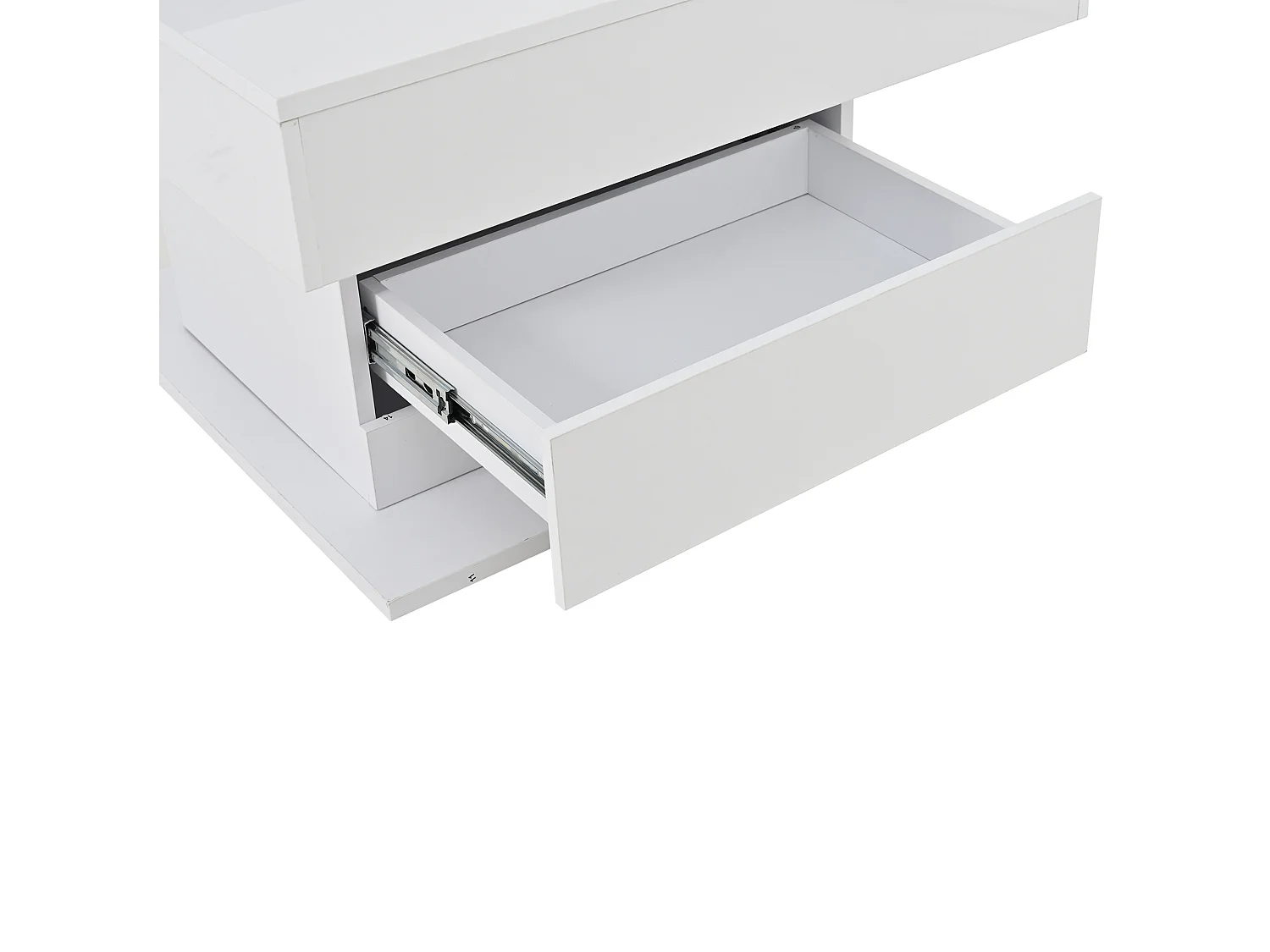 Table basse relevable 70/70/45 cm avec plateau pivotant 360° et rangement Blanc brillant