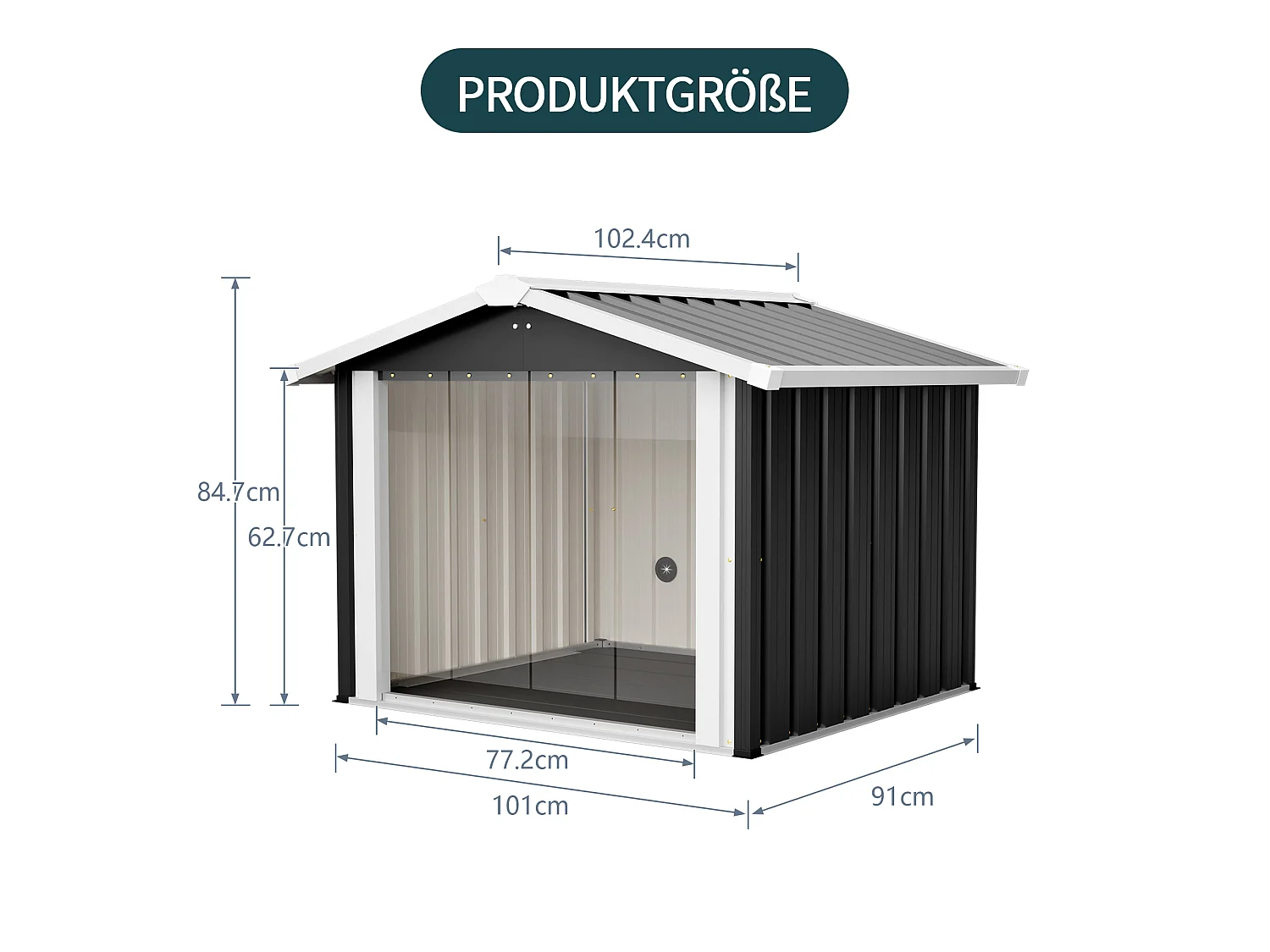 Niche Douillette Chien & Chat d'Extérieur - Abri Imperméable Anti-UV avec Toit Incliné - Maisonnette de Jardin Grise, 15,8kg