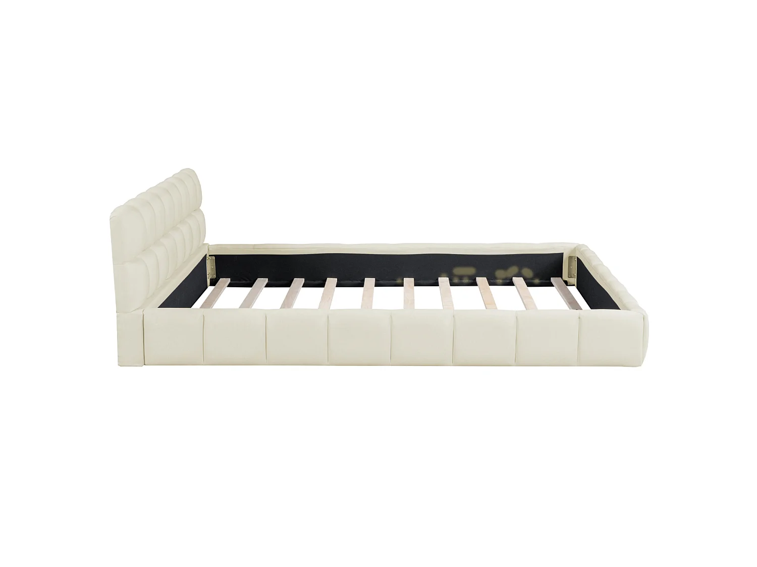 Lit double rembourré, 140 x 190 cm, cadre de lit avec tête de lit et sommier à lattes,Beige