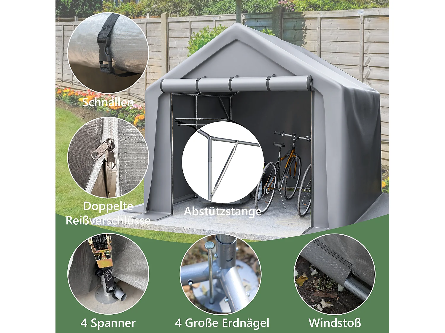 Abri de jardin en acier galvanisé, pour vélo - Tente de garage mobile avec bâche étanche PE - Plusieurs tailles - Anthracite