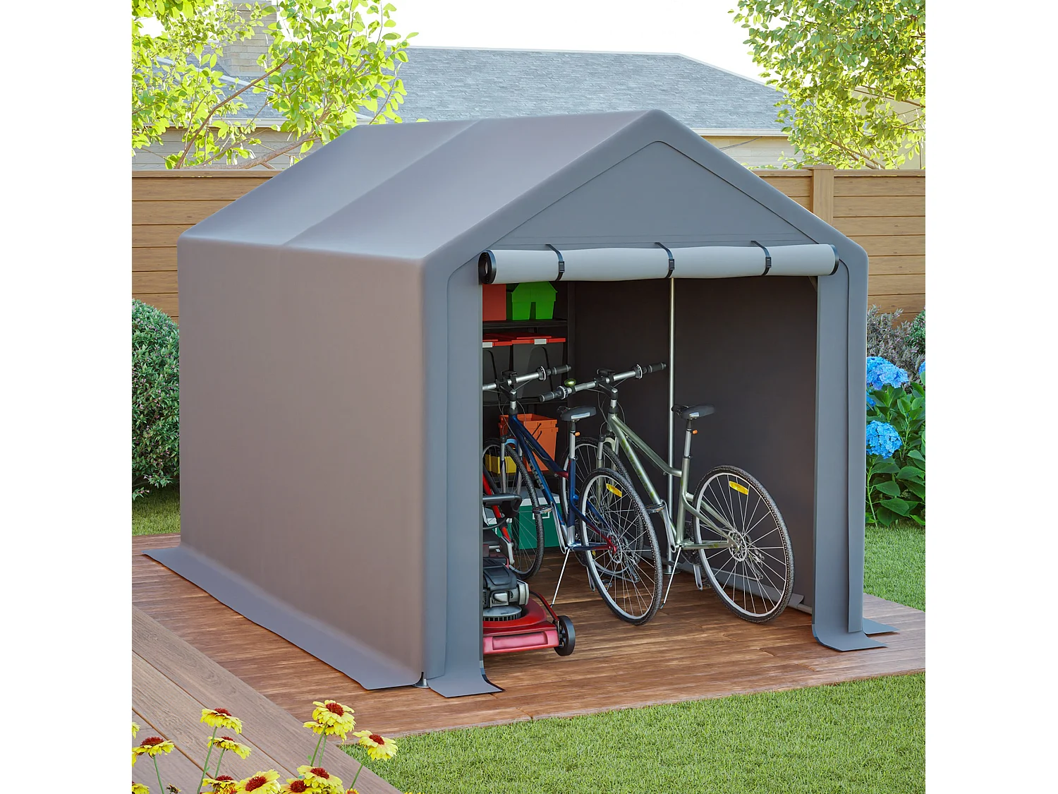 Abri de jardin en acier galvanisé, pour vélo - Tente de garage mobile avec bâche étanche PE - Plusieurs tailles - Anthracite