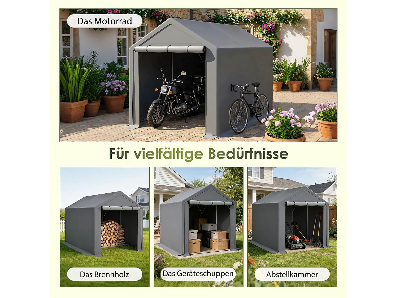 Abri de jardin en acier galvanisé, pour vélo - Tente de garage mobile avec bâche étanche PE - Plusieurs tailles - Anthracite