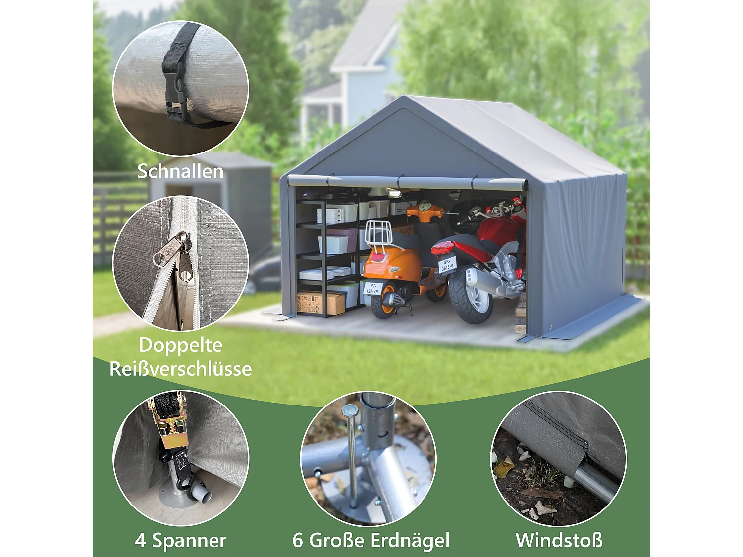 Abri de jardin en acier galvanisé, pour vélo - Tente de garage mobile avec bâche étanche PE - Plusieurs tailles - Anthracite