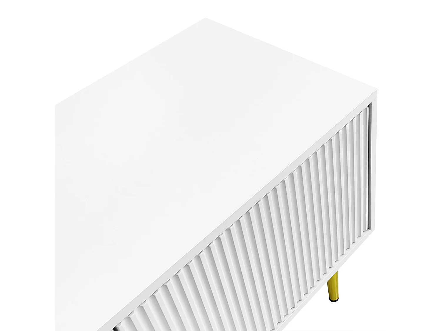 Meuble TV 170/35/50 cm avec portes à rainures, portes en verre cintré, passe-câbles Panneau de particules blanc