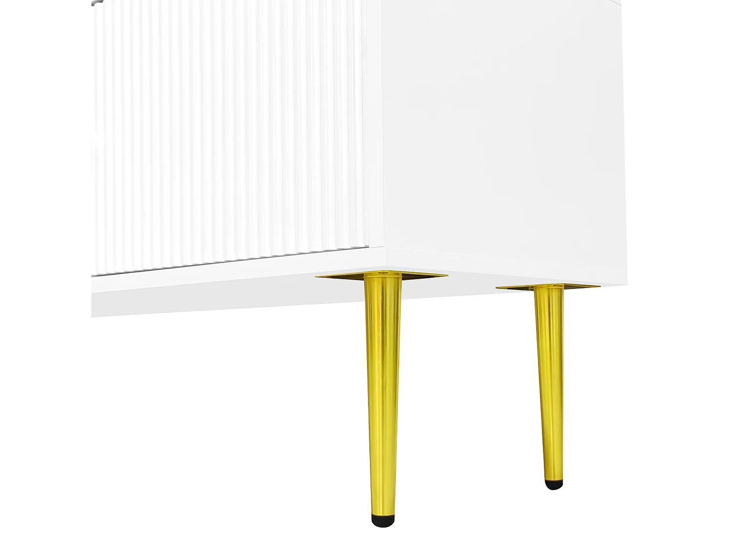 Meuble TV 170/35/50 cm avec portes à rainures, portes en verre cintré, passe-câbles Panneau de particules blanc