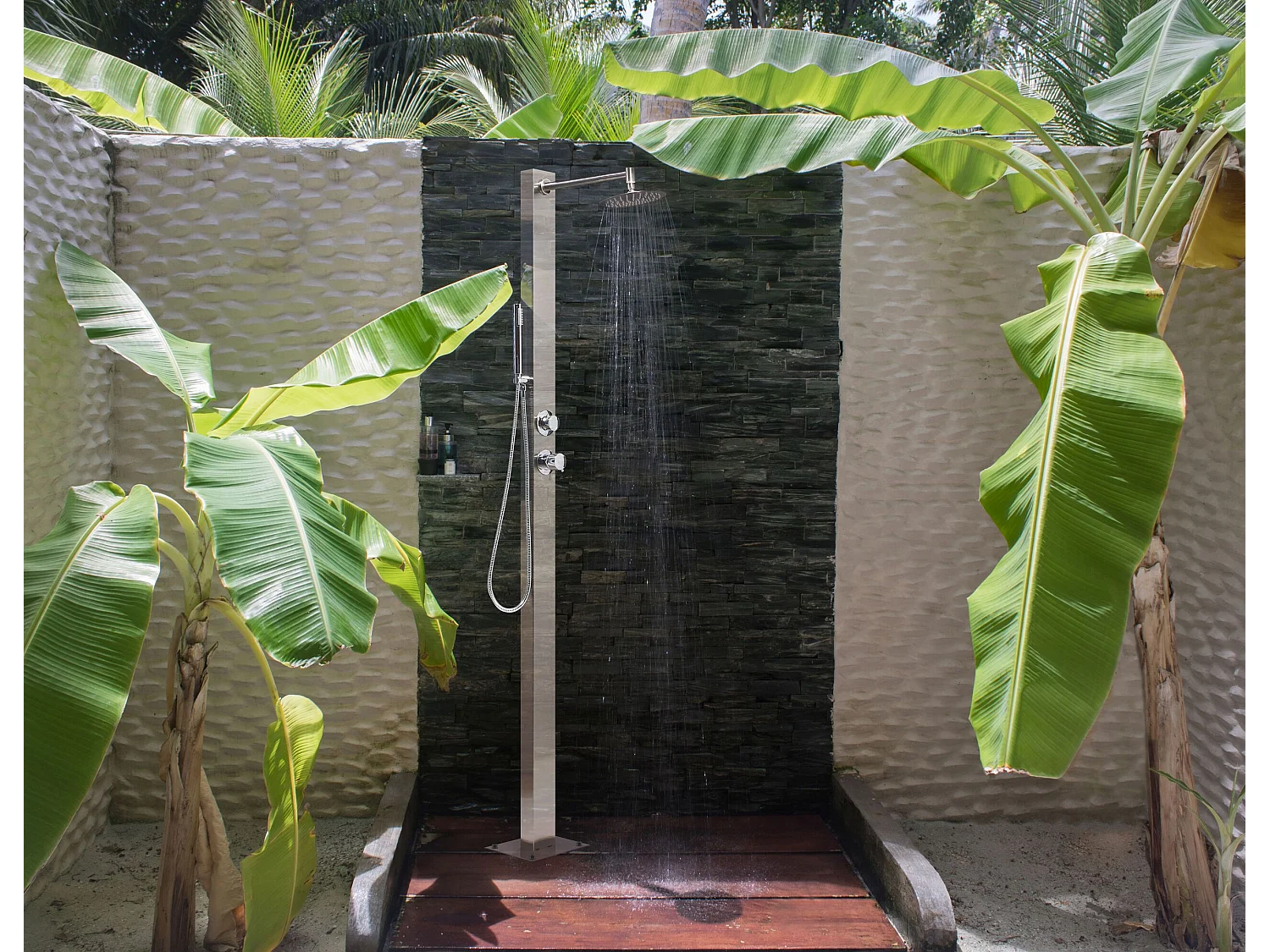 Freistehende Gartendusche OLZAI Silber