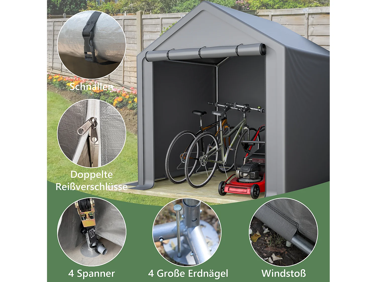 Abri de jardin en acier galvanisé, pour vélo - Tente de garage mobile avec bâche étanche PE - Plusieurs tailles - Anthracite