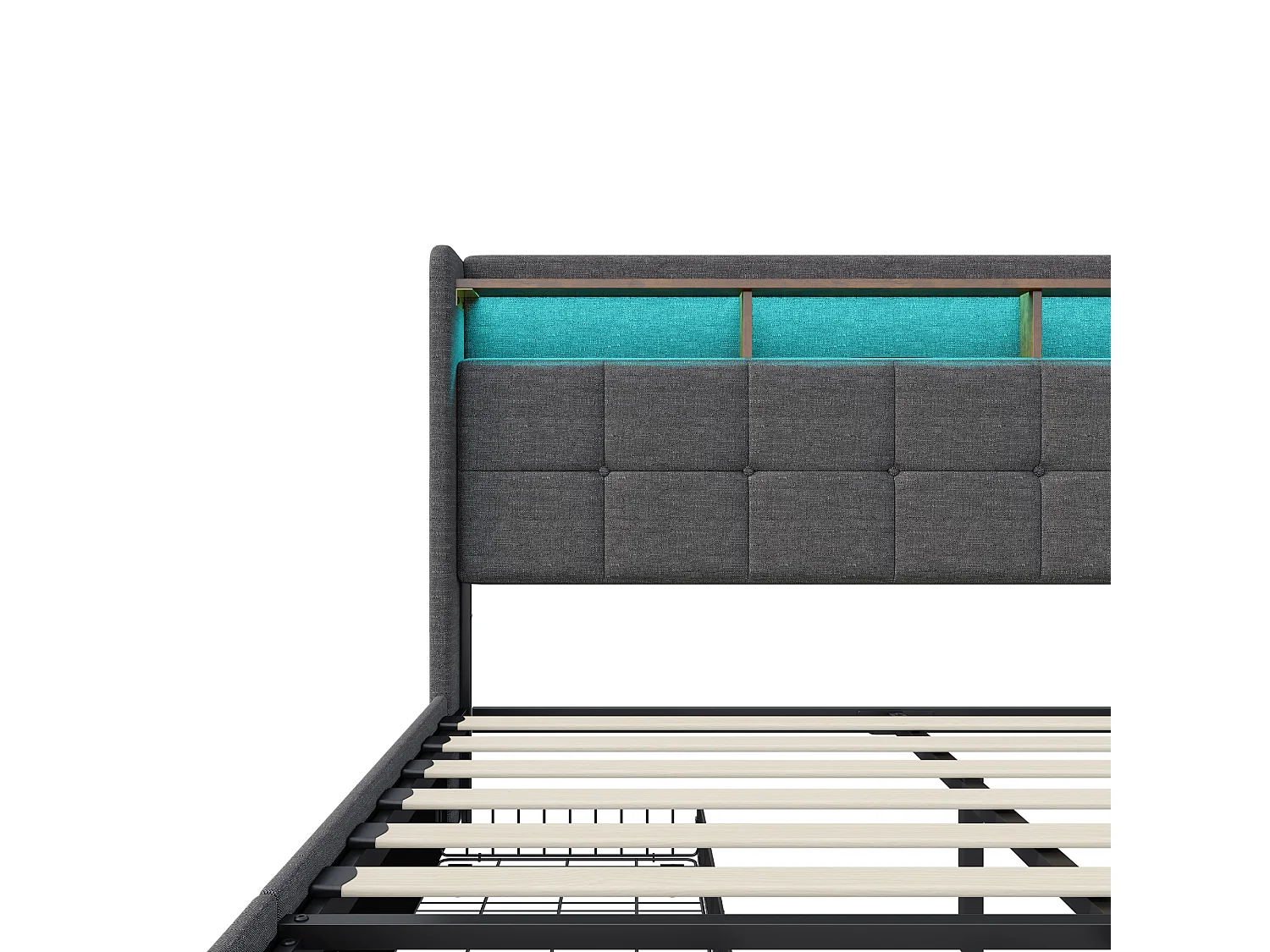 Lit Coffre 140x190cm avec Sommier et LED RGB, Lit Double,Rangement Hydraulique et Fond Anti-Poussière,Beige,Lin