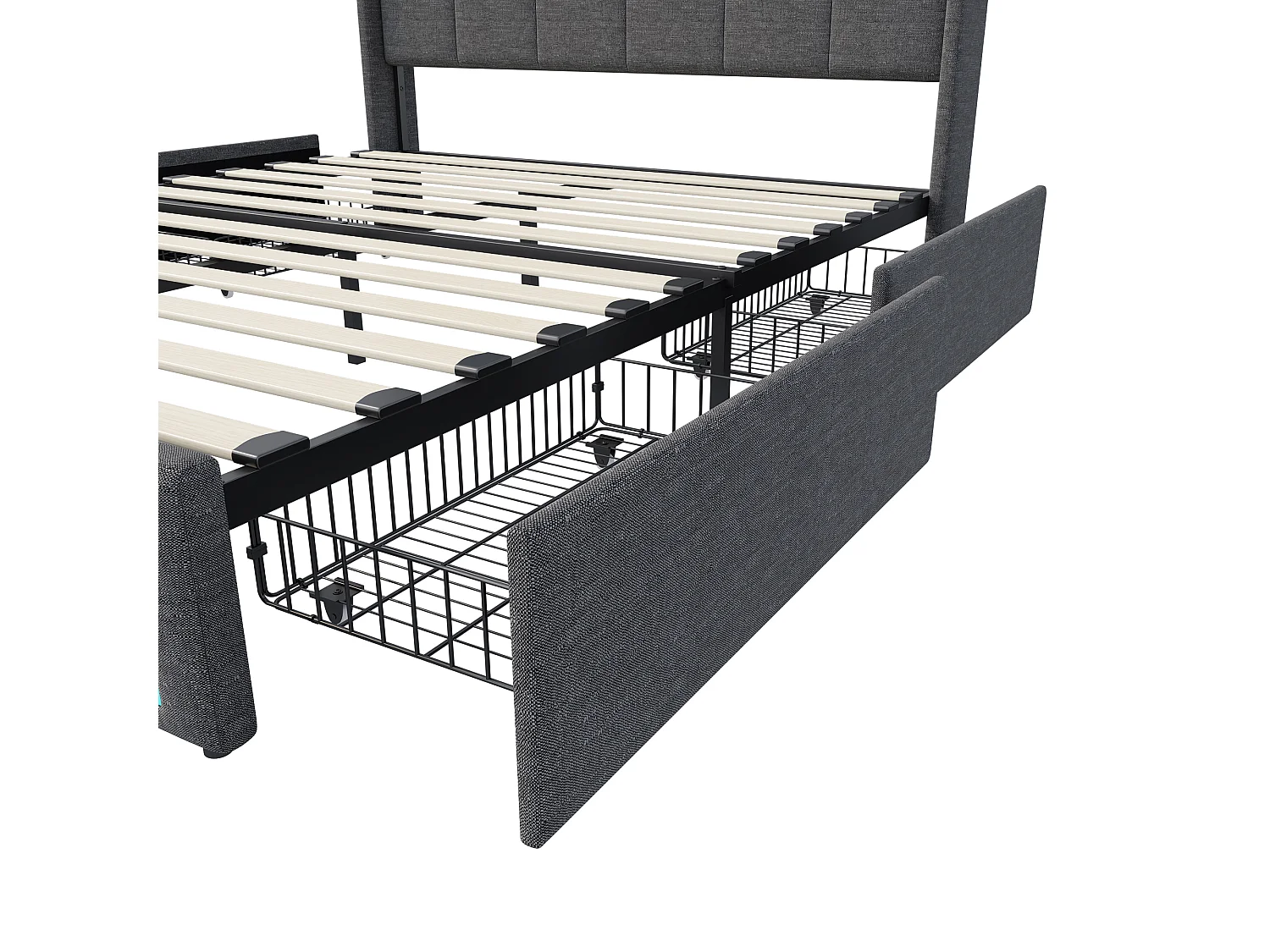 Lit Coffre 140x190cm avec Sommier et LED RGB, Lit Double,Rangement Hydraulique et Fond Anti-Poussière,Beige,Lin