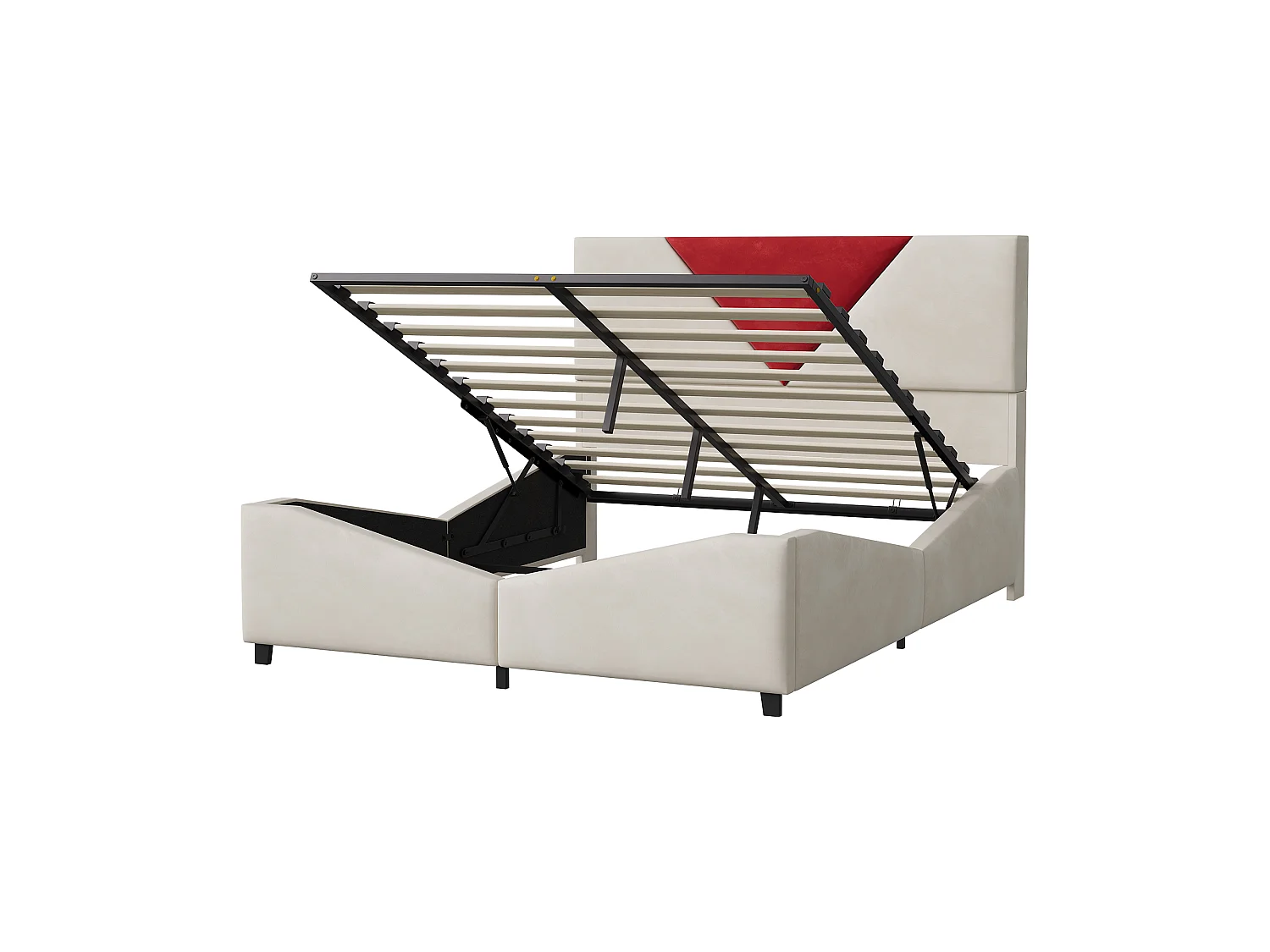 Lit 140X190, Lits Double avec LED,Lit avec Rangement Hydraulique,pour Adultes et Adolescents,Beige,Flanelle
