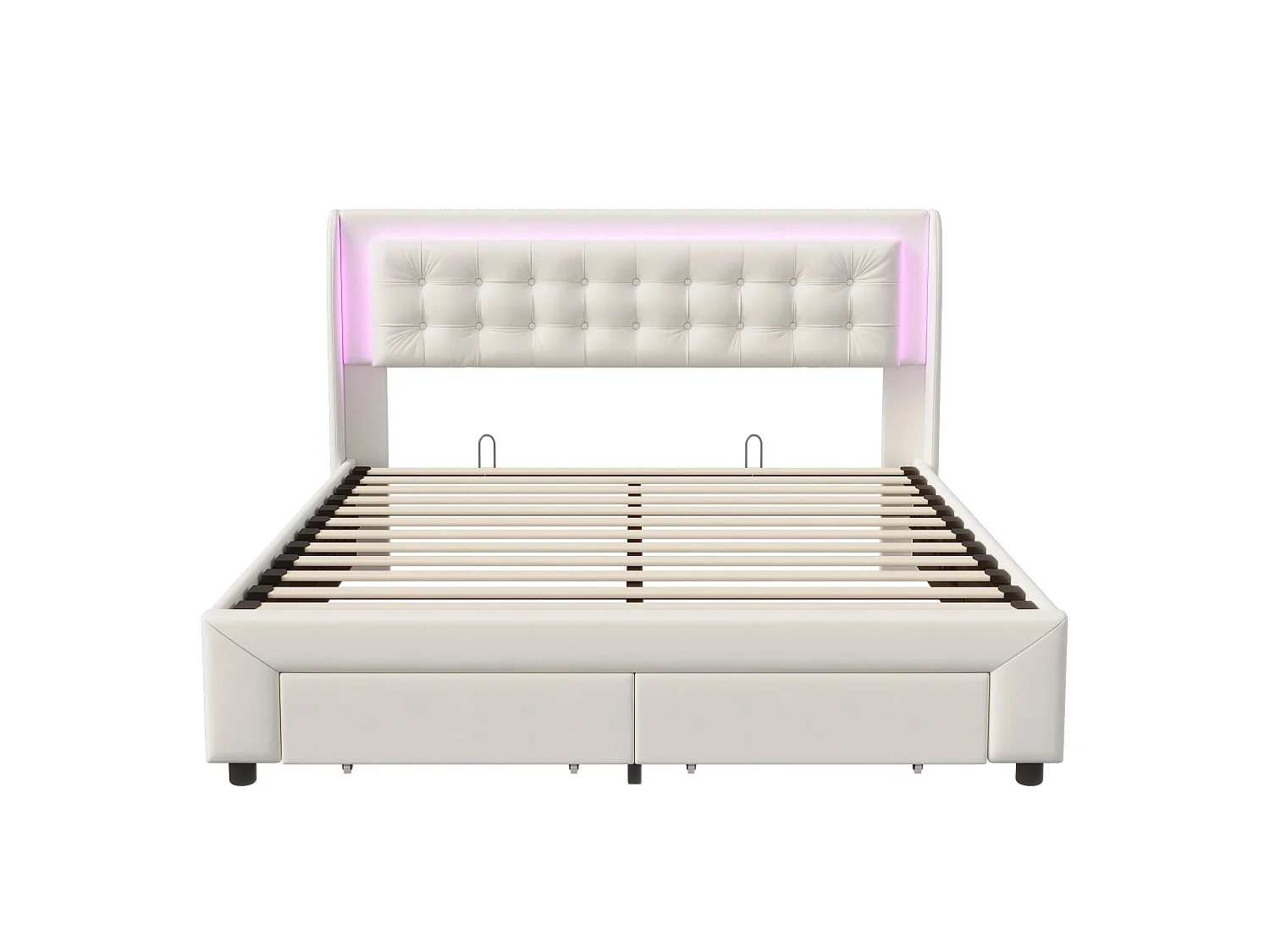 Lit Double, 140x190cm lit 2 Personnes aver Rangement Hydraulique, 2 Tiroirs, Lit de Chambre,Velours Beige