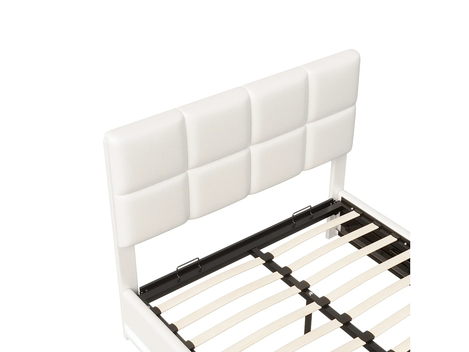 Lit Coffre 140 x 190 cm, Cadre de Lit, 2 Personnes, Sommier Relevable, avec Rangement, Système Hydraulique,Blanc,PU