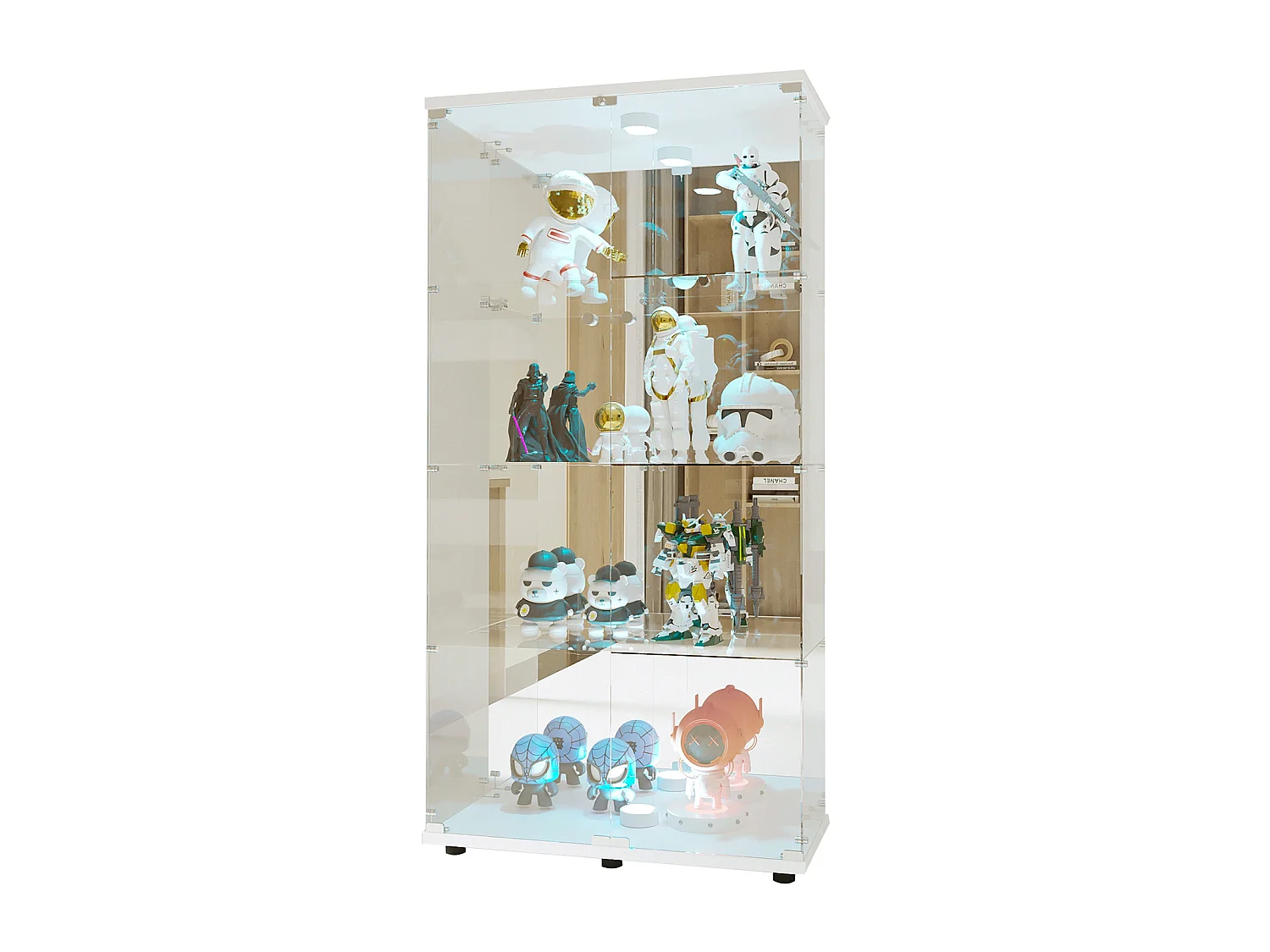 Vitrine en verre trempé à 4 niveaux avec serrure, double porte, idéale pour le salon ou le bureau, blanche, 80,49 x 36,49 x 163,9 cm