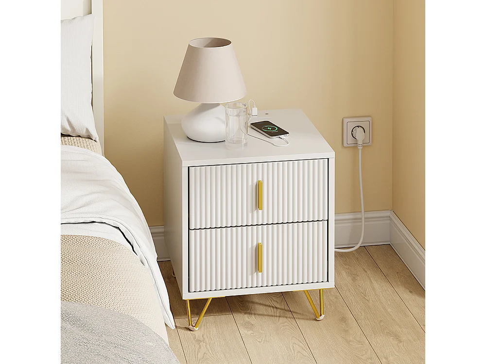 SoBuy Natbord 2 skuffer Hvid 40x40x47cm FBT115-E-W