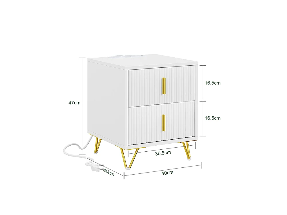 SoBuy Natbord 2 skuffer Hvid 40x40x47cm FBT115-E-W