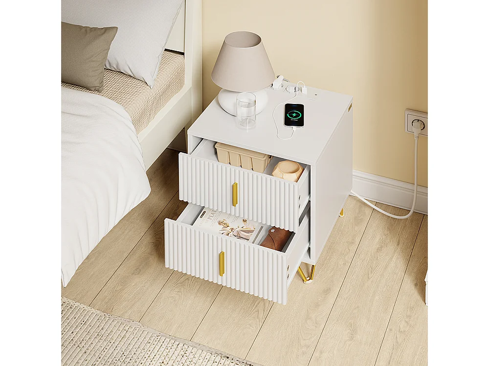 SoBuy Natbord 2 skuffer Hvid 40x40x47cm FBT115-E-W