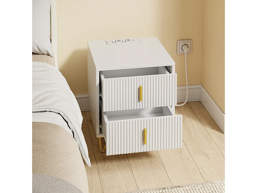 SoBuy Natbord 2 skuffer Hvid 40x40x47cm FBT115-E-W