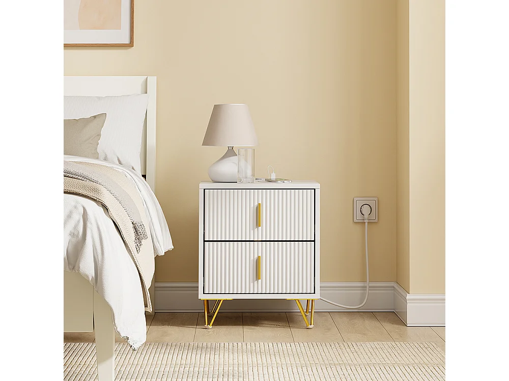 SoBuy Natbord 2 skuffer Hvid 40x40x47cm FBT115-E-W