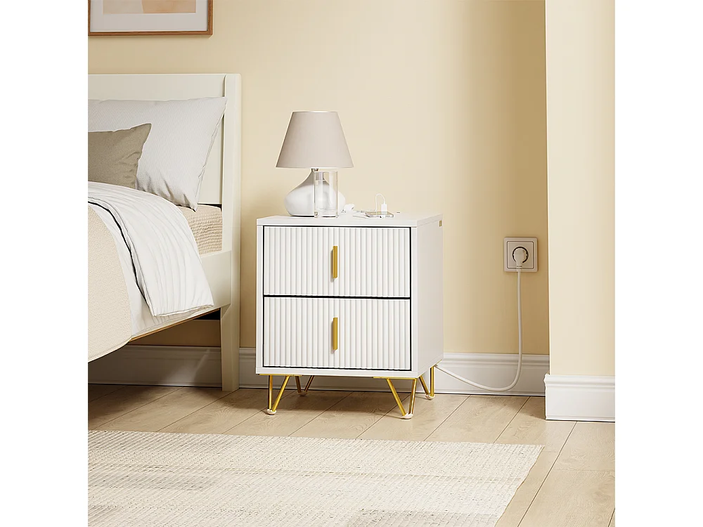 SoBuy Natbord 2 skuffer Hvid 40x40x47cm FBT115-E-W
