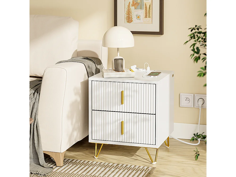 SoBuy Natbord 2 skuffer Hvid 40x40x47cm FBT115-E-W