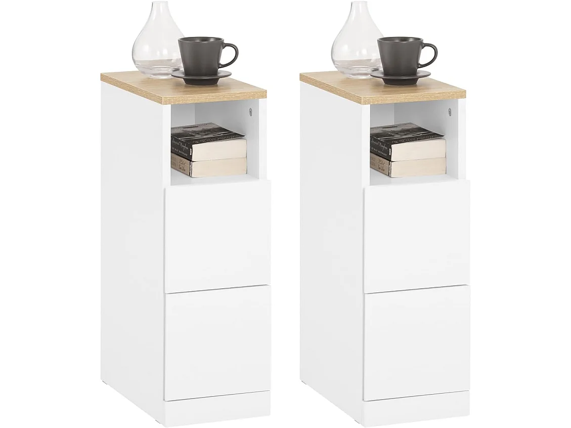 SoBuy Natbord 2 skuffer Hvid Træ 35x20x60cm FBT149-WNx2