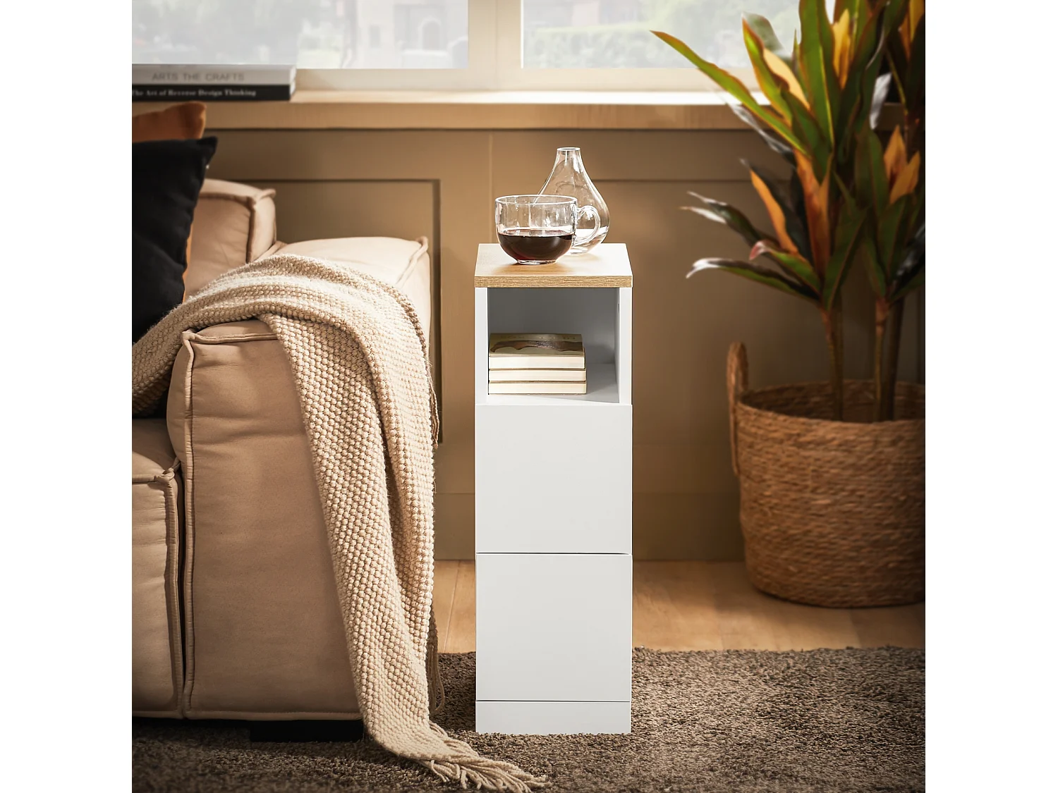 SoBuy Natbord 2 skuffer Hvid Træ 35x20x60cm FBT149-WNx2