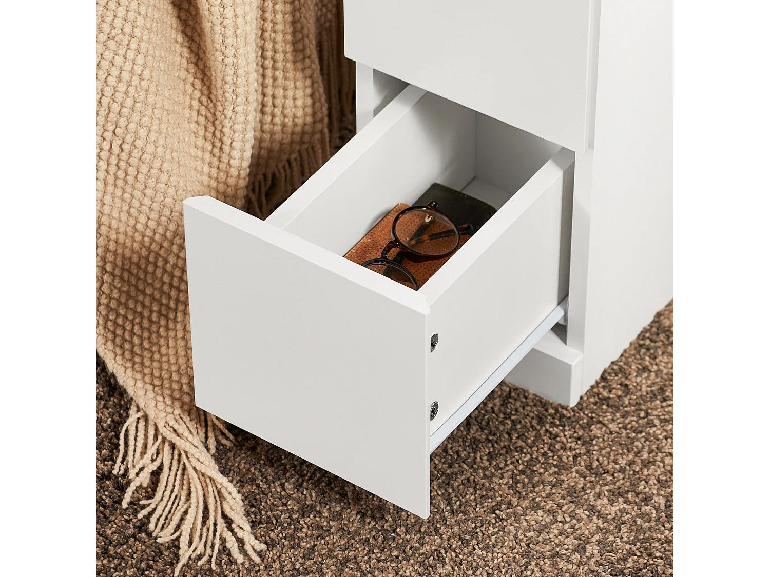 SoBuy Natbord 2 skuffer Hvid Træ 35x20x60cm FBT149-WNx2