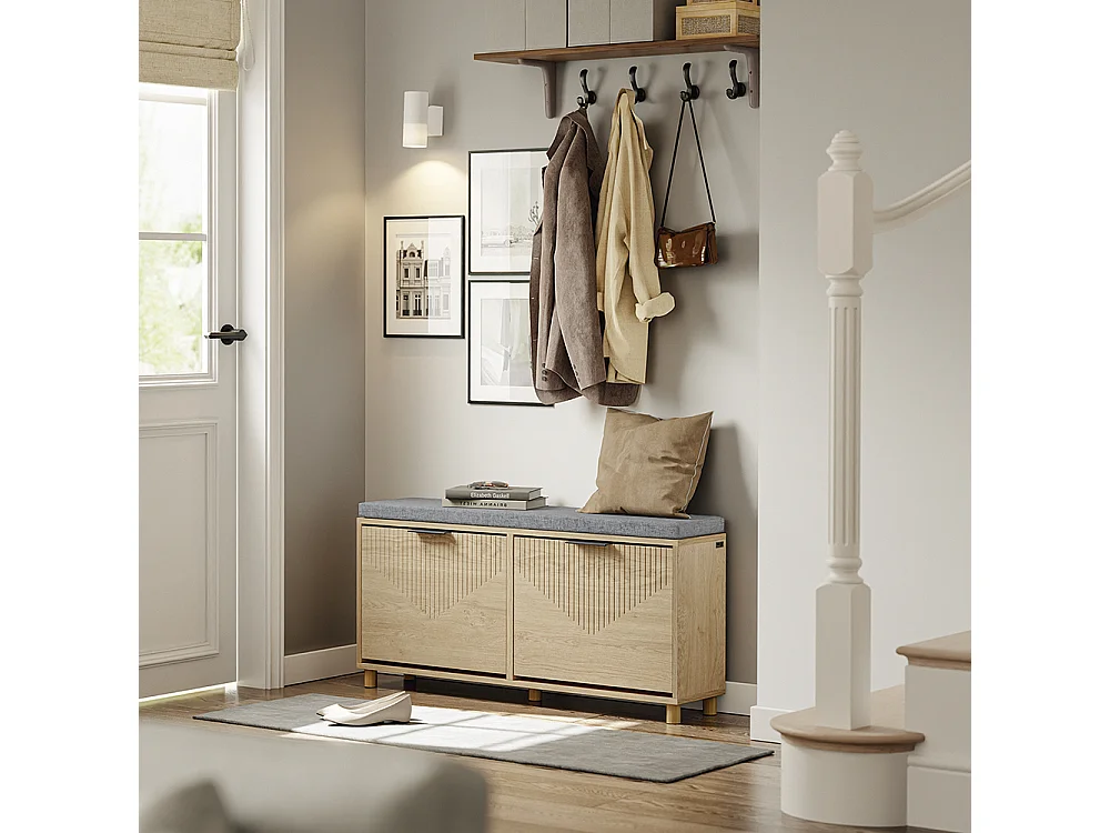 SoBuy Bancada de Entrada com 2 Portas Madeira Claro Cinza 100x24x50cm FSR211-N