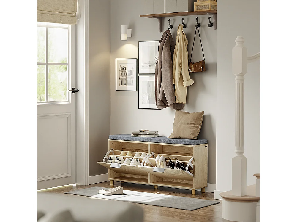 SoBuy Bancada de Entrada com 2 Portas Madeira Claro Cinza 100x24x50cm FSR211-N