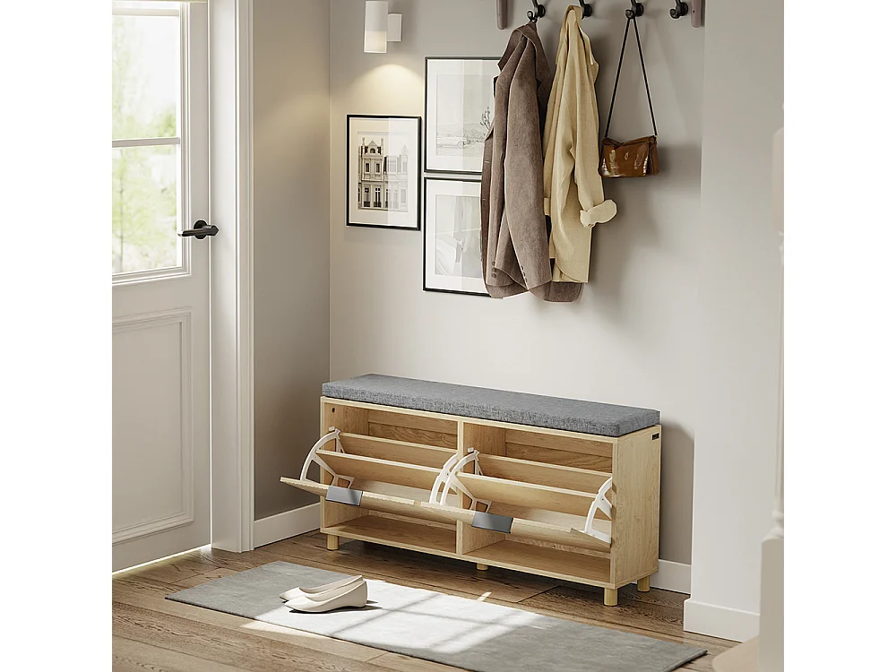 SoBuy Bancada de Entrada com 2 Portas Madeira Claro Cinza 100x24x50cm FSR211-N