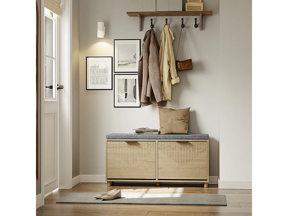 SoBuy Bancada de Entrada com 2 Portas Madeira Claro Cinza 100x24x50cm FSR211-N
