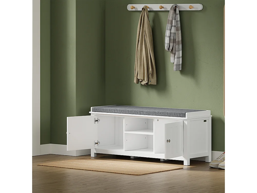 SoBuy Panca con contenitore 2 ante e ripiano Colore Bianco Grigio 105x35x43cm FSR35-II-W
