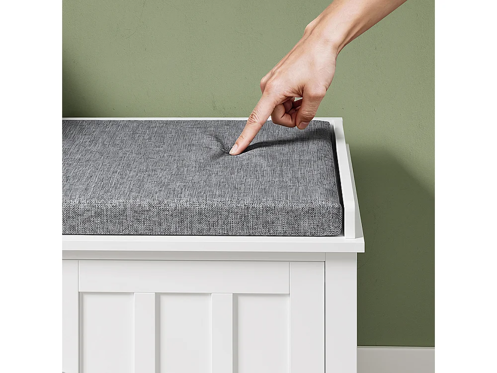 SoBuy Panca con contenitore 2 ante e ripiano Colore Bianco Grigio 105x35x43cm FSR35-II-W