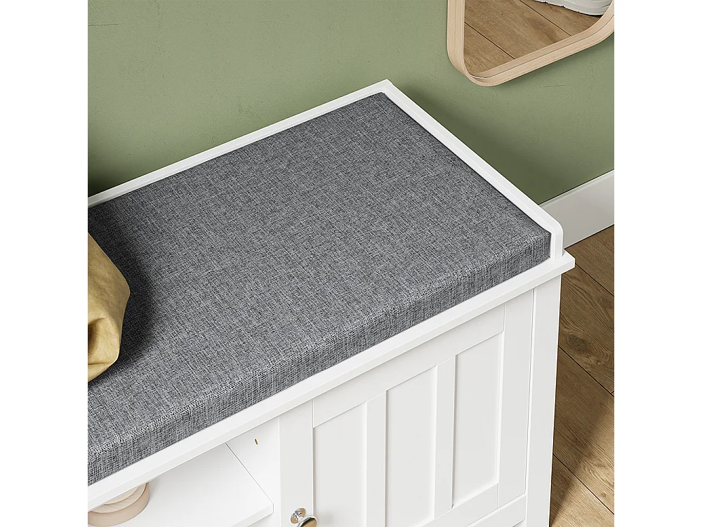 SoBuy Panca con contenitore 2 ante e ripiano Colore Bianco Grigio 105x35x43cm FSR35-II-W