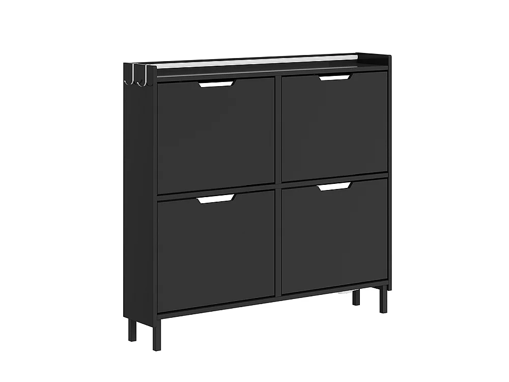 SoBuy Meuble Chaussures 4 Portes Rabattables Noir 99.8x19x93cm FSR100-E-SCH