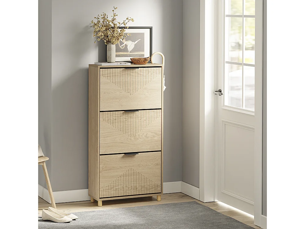 SoBuy Skoskåp 3 Lådor Ljus Ek 60x24x120cm FSR213-N