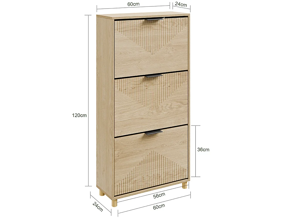 SoBuy Skoskåp 3 Lådor Ljus Ek 60x24x120cm FSR213-N
