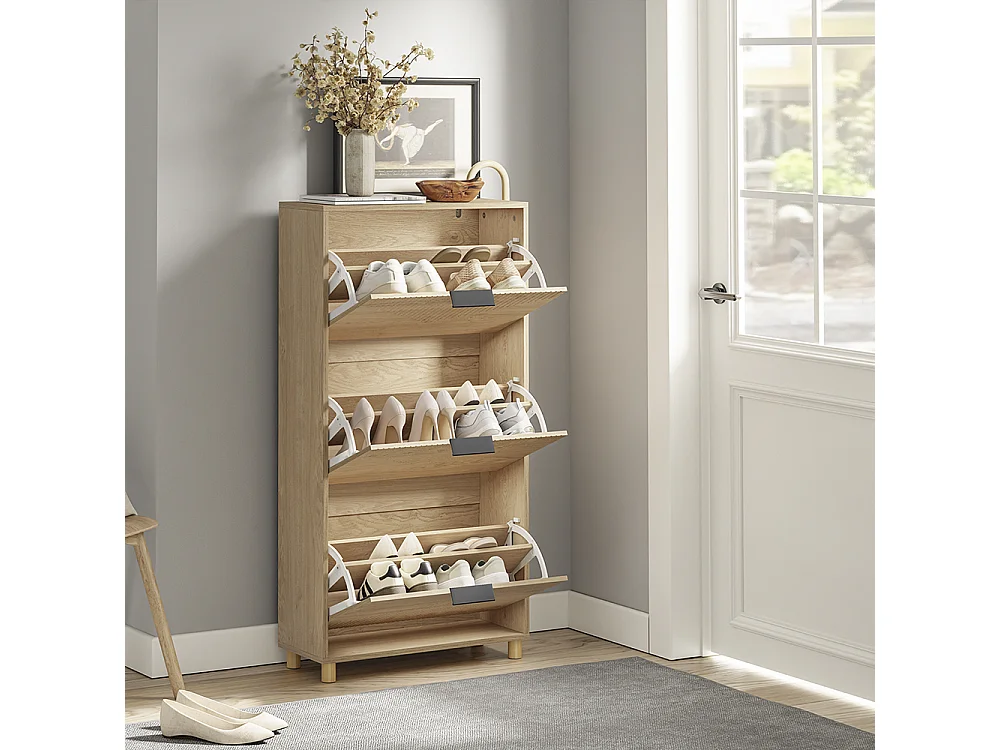 SoBuy Skoskåp 3 Lådor Ljus Ek 60x24x120cm FSR213-N
